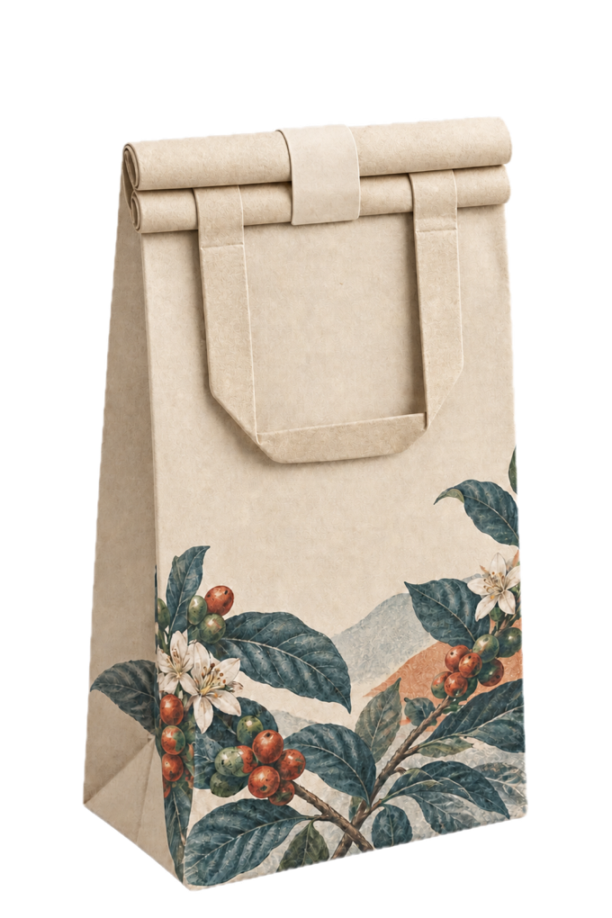 A botanical paper carrier packed in CoffeePing